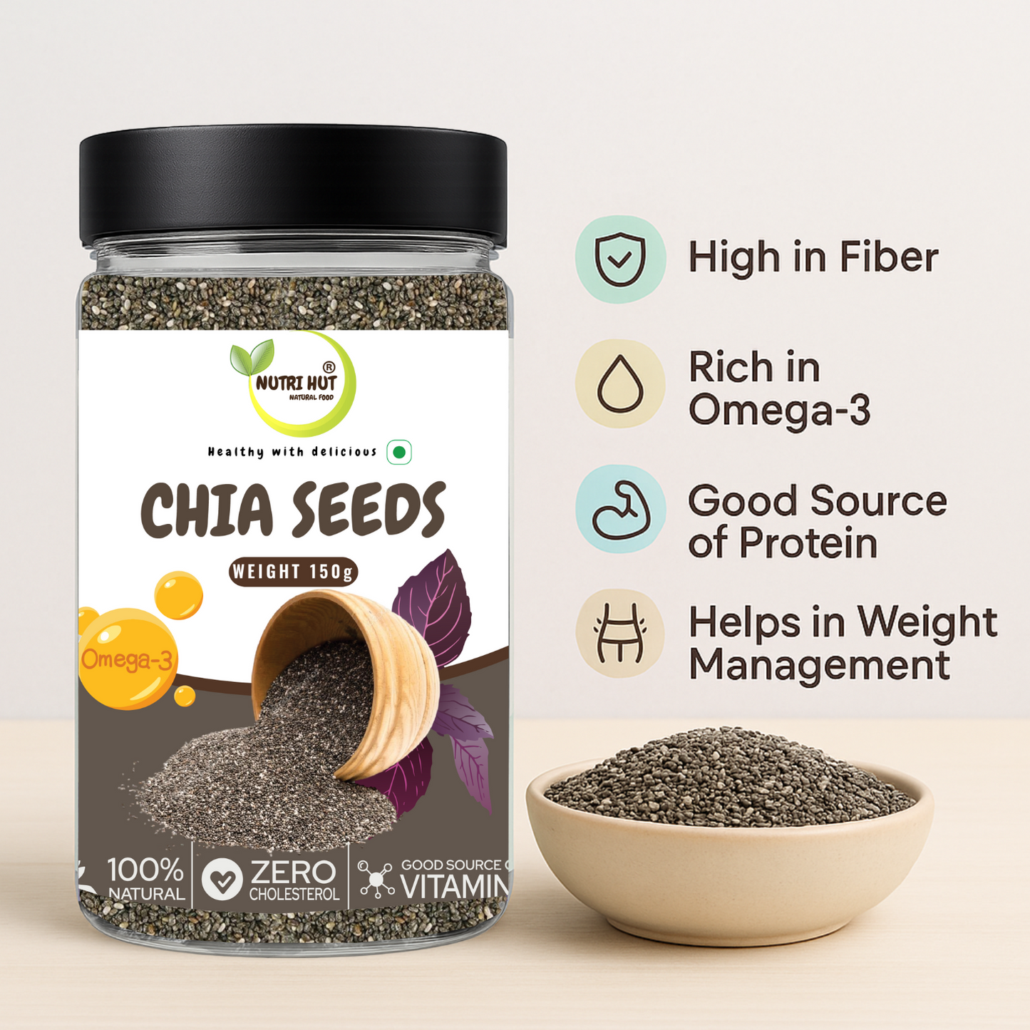 Chia Seeds – 150g | Omega-3, Fibre & Protein Rich